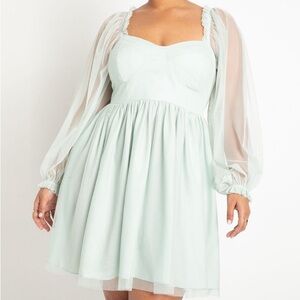 Elegant Mint/Seafoam Green Chiffon Sheer Sleeve Dress